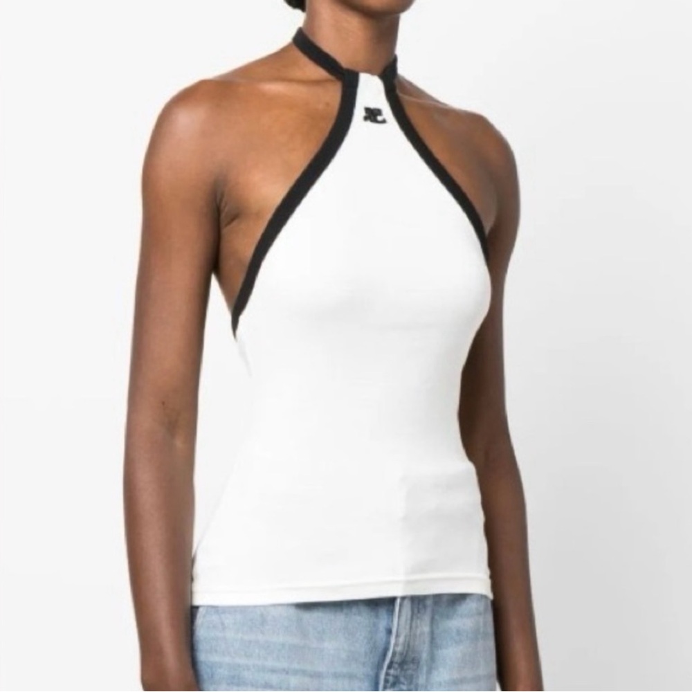 White and Black Fitted Cut Out Tank Top